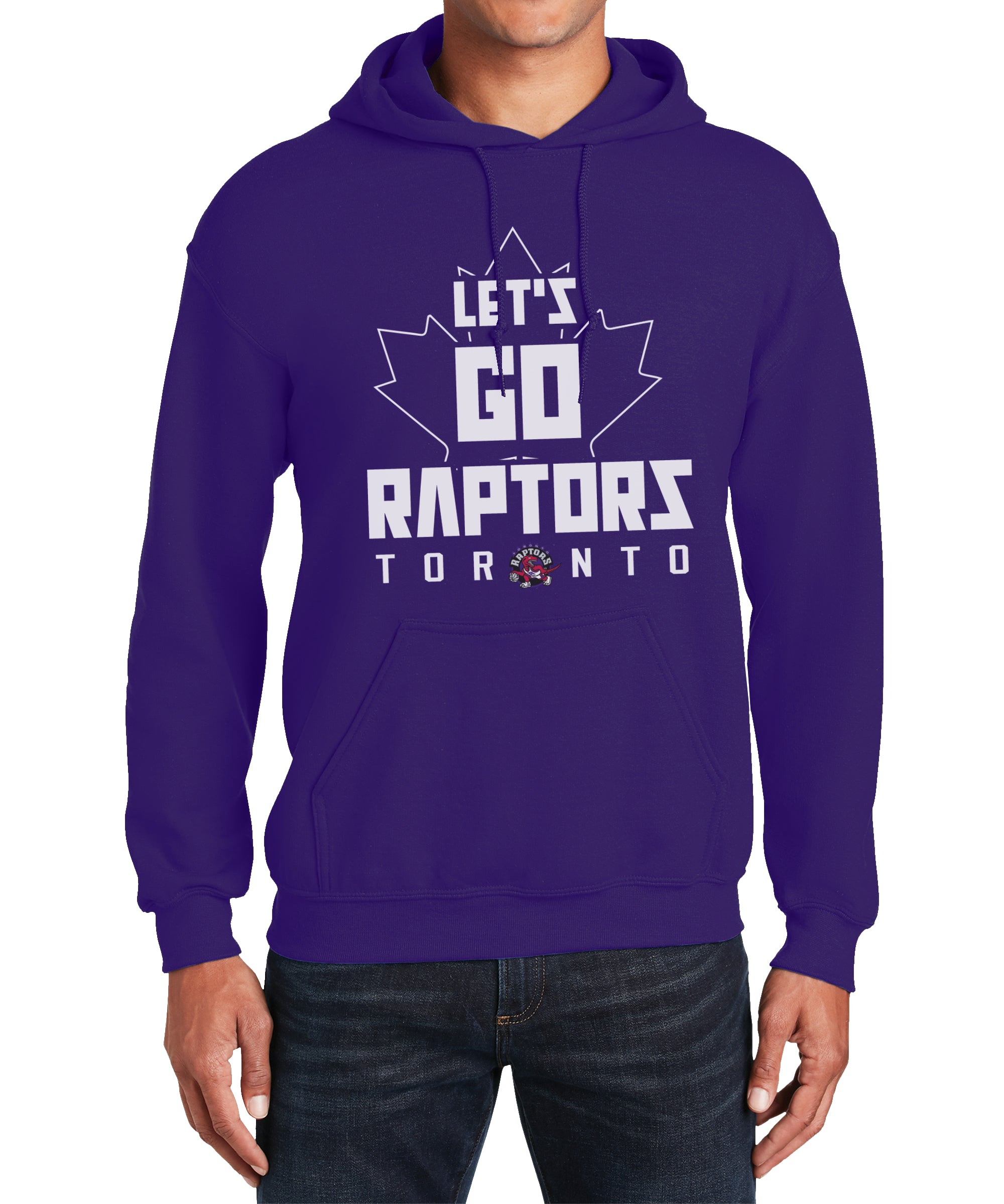 Purple hoodie with 'Let's Go Raptors Toronto' text on a white background